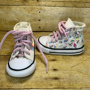 Cute Converse All Star Girls Rainbow Unicorn High Top Tennis shoes Size 5 Youth